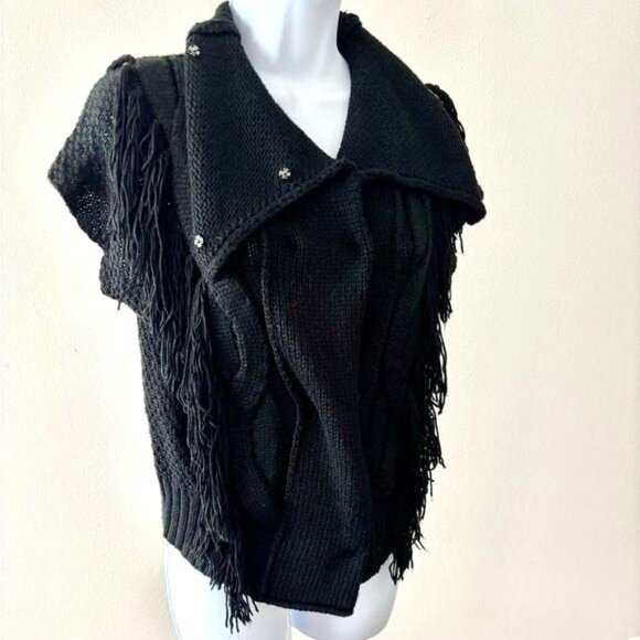 m.o.l  knits Vest Sweater Medium Fringe Open Weave Boho Gothic Festival Indie - Picture 12 of 12